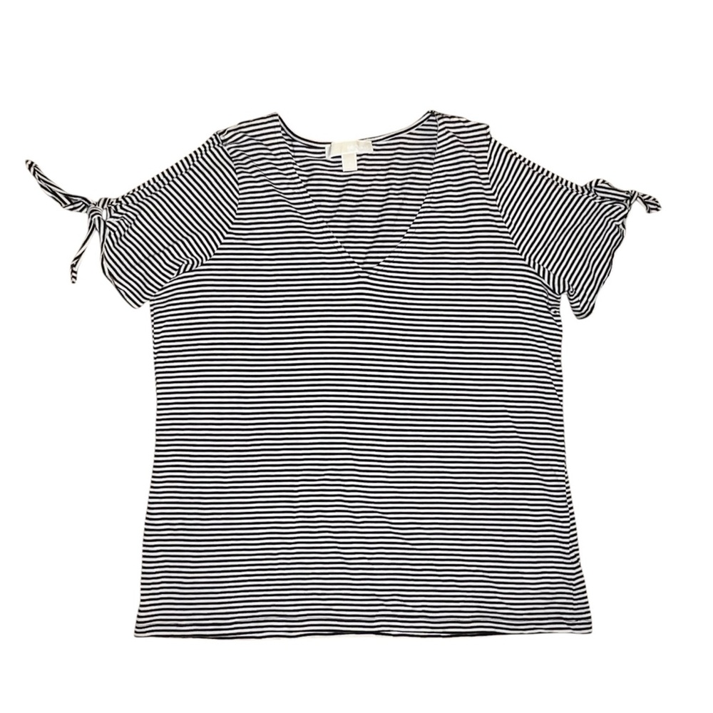 Michael Kors Black and White Tie Front Blouse